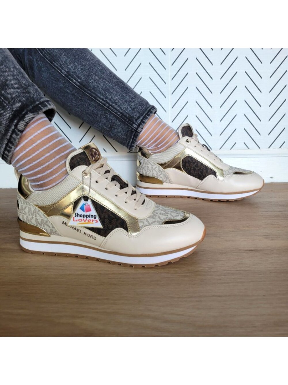 🤩 Michael Kors Wilma Trainer Sz 5.5 Womens Sneakers Brown Gold Casual ComfShoes - Picture 7 of 12